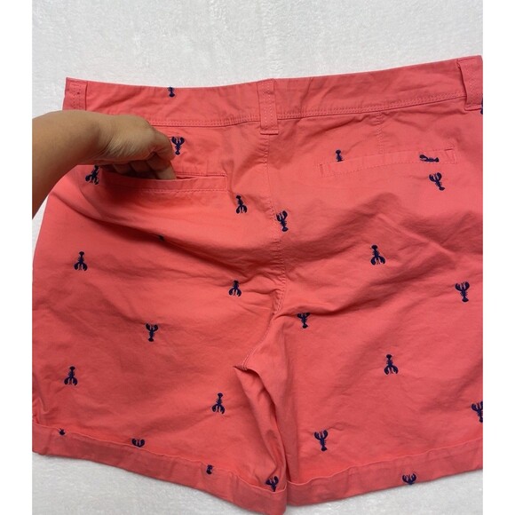 Old Navy Roll Up Bermuda Coral/ Blue Embroidered Lobster Shorts Women’s Size 12 - Picture 5 of 14